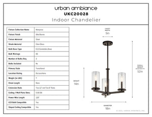 Urban Ambiance - Chandelier - UKC20028 Transitional Indoor Chandelier, 14''H x 18''W x 18''Dep, Olde Bronze Finish, Marquess Collection - 