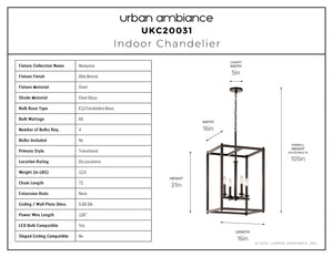 Urban Ambiance - Chandelier - UKC20031 Transitional Indoor Chandelier, 31''H x 16''W x 16''Dep, Olde Bronze Finish, Marquess Collection - 