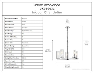 Urban Ambiance - Chandelier - UKC20032 Transitional Indoor Chandelier, 22.25''H x 26.25''W x 26.25''Dep, Chrome Finish, Marquess Collection - 