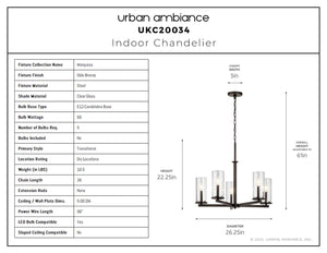 Urban Ambiance - Chandelier - UKC20034 Transitional Indoor Chandelier, 22.25''H x 26.25''W x 26.25''Dep, Olde Bronze Finish, Marquess Collection - 