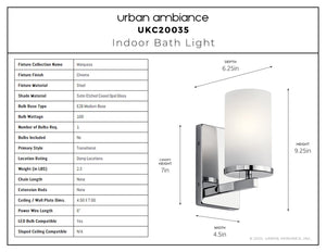 Urban Ambiance - Bath Light - UKC20035 Transitional Indoor Bath Light, 9.25''H x 4.5''W x 6.25''Dep, Chrome Finish, Marquess Collection - 
