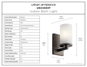 Urban Ambiance - Bath Light - UKC20037 Transitional Indoor Bath Light, 9.25''H x 4.5''W x 6.25''Dep, Olde Bronze Finish, Marquess Collection - 