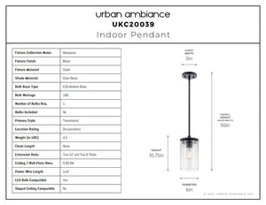 Urban Ambiance - Pendant - UKC20039 Transitional Indoor Pendant, 10.75''H x 6''W x 6''Dep, Black Finish, Marquess Collection - 