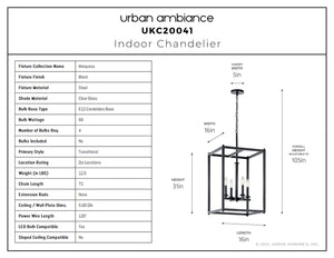 Urban Ambiance - Chandelier - UKC20041 Transitional Indoor Chandelier, 31''H x 16''W x 16''Dep, Black Finish, Marquess Collection - 