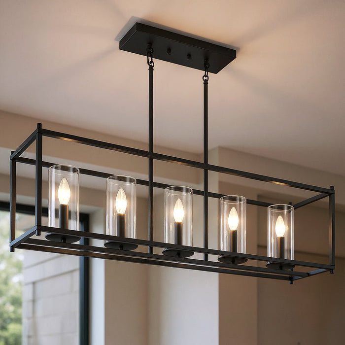 UKC20043 Transitional Indoor Chandelier, 13.5''H x 41.5''W x 10''Dep, Black Finish, Marquess Collection