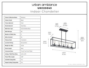 Urban Ambiance - Chandelier - UKC20043 Transitional Indoor Chandelier, 13.5''H x 41.5''W x 10''Dep, Black Finish, Marquess Collection - 
