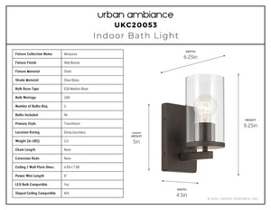 Urban Ambiance - Bath Light - UKC20053 Transitional Indoor Bath Light, 9.25''H x 4.5''W x 6.25''Dep, Olde Bronze Finish, Marquess Collection - 