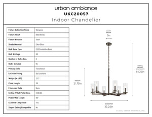 Urban Ambiance - Chandelier - UKC20057 Transitional Indoor Chandelier, 21.75''H x 32.25''W x 32.25''Dep, Olde Bronze Finish, Marquess Collection - 