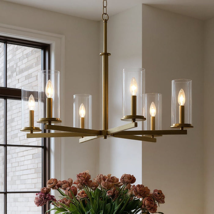 UKC20058 Transitional Indoor Chandelier, 21.75''H x 32.25''W x 32.25''Dep, Natural Brass Finish, Marquess Collection