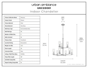 Urban Ambiance - Chandelier - UKC20061 Transitional Indoor Chandelier, 32.5''H x 32.25''W x 32.25''Dep, Chrome Finish, Marquess Collection - 