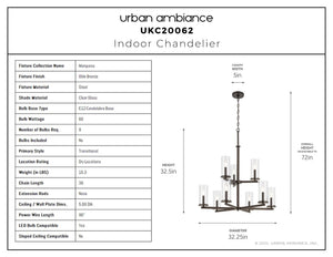 Urban Ambiance - Chandelier - UKC20062 Transitional Indoor Chandelier, 32.5''H x 32.25''W x 32.25''Dep, Olde Bronze Finish, Marquess Collection - 