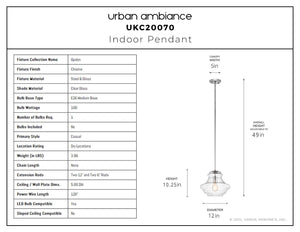 Urban Ambiance - Pendant - UKC20070 Casual Indoor Pendant, 10.25''H x 12''W x 12''Dep, Chrome Finish, Opalyn Collection - 