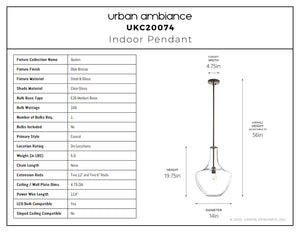 Urban Ambiance - Pendant - UKC20074 Casual Indoor Pendant, 19.75''H x 14''W x 14''Dep, Olde Bronze Finish, Opalyn Collection - 