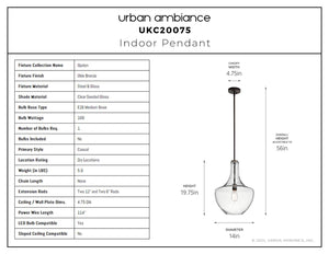 Urban Ambiance - Pendant - UKC20075 Casual Indoor Pendant, 19.75''H x 14''W x 14''Dep, Olde Bronze Finish, Opalyn Collection - 