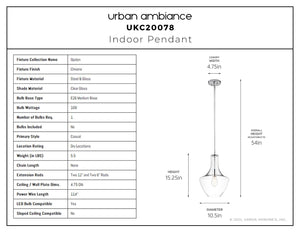 Urban Ambiance - Pendant - UKC20078 Casual Indoor Pendant, 15.25''H x 10.5''W x 10.5''Dep, Chrome Finish, Opalyn Collection - 