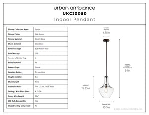 Urban Ambiance - Pendant - UKC20080 Casual Indoor Pendant, 15.25''H x 10.5''W x 10.5''Dep, Olde Bronze Finish, Opalyn Collection - 