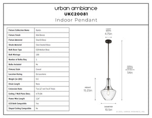 Urban Ambiance - Pendant - UKC20081 Casual Indoor Pendant, 15.25''H x 10.5''W x 10.5''Dep, Olde Bronze Finish, Opalyn Collection - 