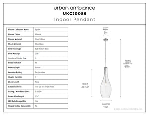 Urban Ambiance - Pendant - UKC20086 Casual Indoor Pendant, 29.5''H x 11''W x 11''Dep, Chrome Finish, Opalyn Collection - 