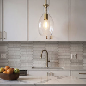 Urban Ambiance - Pendant - UKC20090 Casual Indoor Pendant, 13.75''H x 7''W x 7''Dep, Natural Brass Finish, Opalyn Collection - 