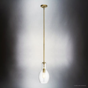 Urban Ambiance - Pendant - UKC20090 Casual Indoor Pendant, 13.75''H x 7''W x 7''Dep, Natural Brass Finish, Opalyn Collection - 