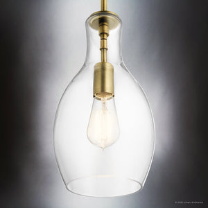 Urban Ambiance - Pendant - UKC20090 Casual Indoor Pendant, 13.75''H x 7''W x 7''Dep, Natural Brass Finish, Opalyn Collection - 