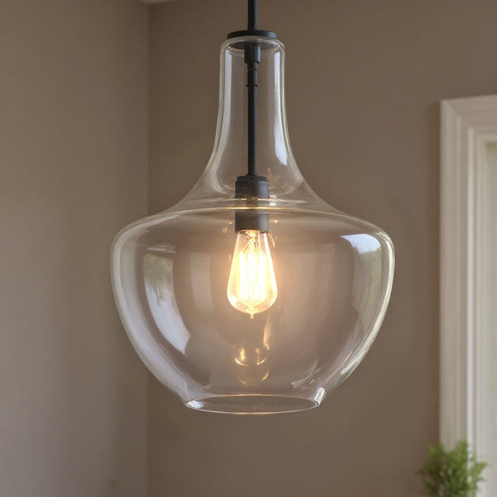 UKC20091 Casual Indoor Pendant, 19.75''H x 14''W x 14''Dep, Black Finish, Opalyn Collection