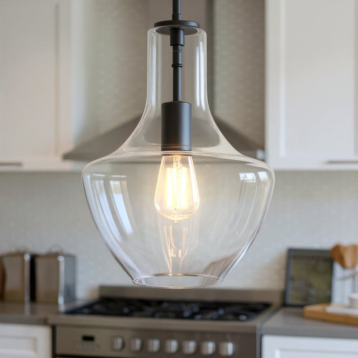 UKC20093 Casual Indoor Pendant, 15.25''H x 10.5''W x 10.5''Dep, Black Finish, Opalyn Collection