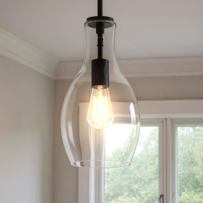 UKC20094 Casual Indoor Pendant, 13.75''H x 7''W x 7''Dep, Black Finish, Opalyn Collection