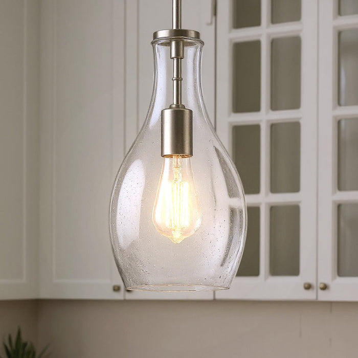 UKC20096 Casual Indoor Pendant, 13.75''H x 7''W x 7''Dep, Brushed Nickel Finish, Opalyn Collection