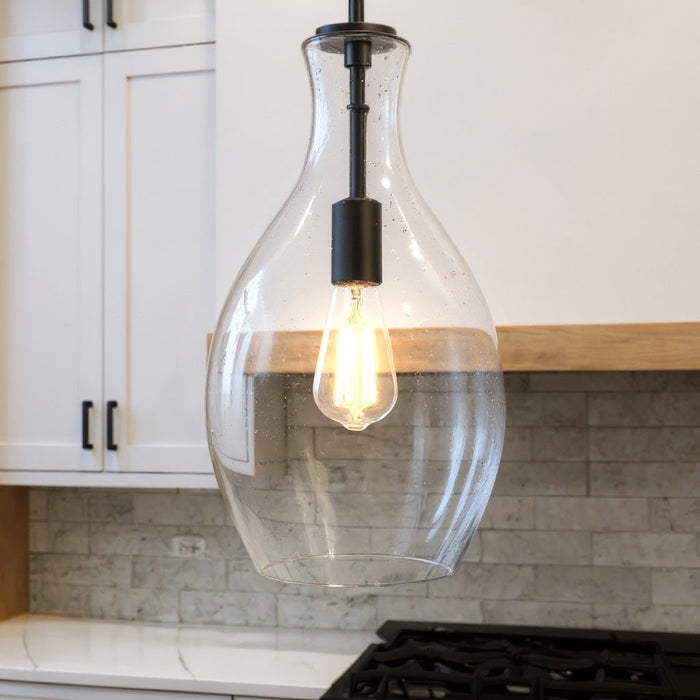 UKC20107 Casual Indoor Pendant, 17.75''H x 9''W x 9''Dep, Black Finish, Opalyn Collection