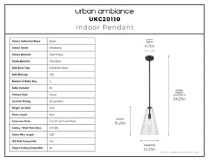 Urban Ambiance - Pendant - UKC20110 Casual Indoor Pendant, 15.25''H x 10.25''W x 10.25''Dep, Olde Bronze Finish, Opalyn Collection - 