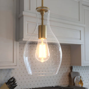 Urban Ambiance - Pendant - UKC20111 Casual Indoor Pendant, 13.75''H x 7''W x 7''Dep, Natural Brass Finish, Opalyn Collection - 