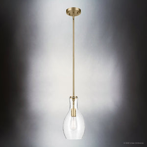 Urban Ambiance - Pendant - UKC20111 Casual Indoor Pendant, 13.75''H x 7''W x 7''Dep, Natural Brass Finish, Opalyn Collection - 