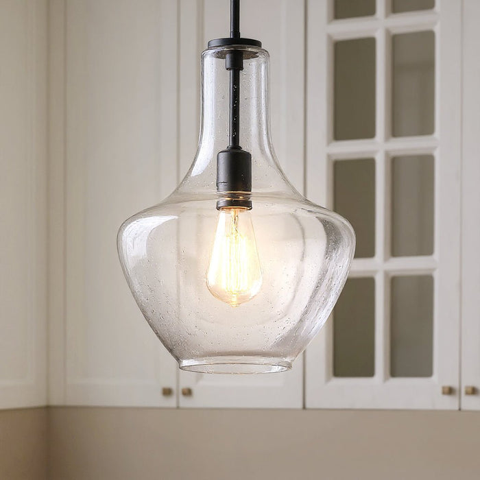 UKC20117 Casual Indoor Pendant, 15.25''H x 10.5''W x 10.5''Dep, Black Finish, Opalyn Collection