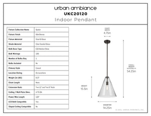Urban Ambiance - Pendant - UKC20120 Casual Indoor Pendant, 15.5''H x 14.25''W x 14.25''Dep, Olde Bronze Finish, Opalyn Collection - 