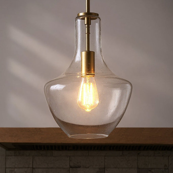 UKC20121 Casual Indoor Pendant, 15.25''H x 10.5''W x 10.5''Dep, Natural Brass Finish, Opalyn Collection