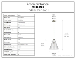 Urban Ambiance - Pendant - UKC20122 Casual Indoor Pendant, 15.5''H x 14.25''W x 14.25''Dep, Brushed Nickel Finish, Opalyn Collection - 