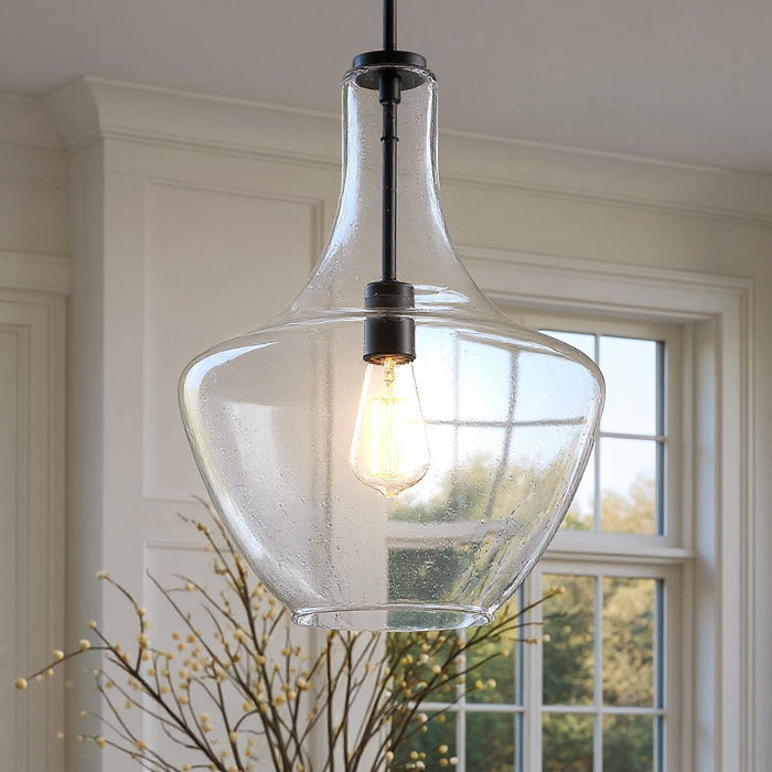 UKC20123 Casual Indoor Pendant, 19.75''H x 14''W x 14''Dep, Black Finish, Opalyn Collection