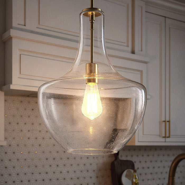 UKC20127 Casual Indoor Pendant, 19.75''H x 14''W x 14''Dep, Natural Brass Finish, Opalyn Collection