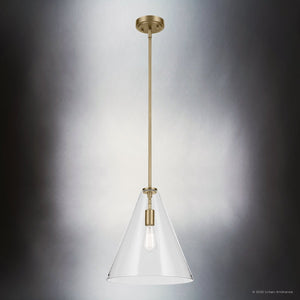 Urban Ambiance - Pendant - UKC20128 Casual Indoor Pendant, 15.5''H x 14.25''W x 14.25''Dep, Natural Brass Finish, Opalyn Collection - 