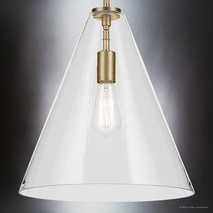 Urban Ambiance - Pendant - UKC20128 Casual Indoor Pendant, 15.5''H x 14.25''W x 14.25''Dep, Natural Brass Finish, Opalyn Collection - 
