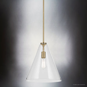 Urban Ambiance - Pendant - UKC20128 Casual Indoor Pendant, 15.5''H x 14.25''W x 14.25''Dep, Natural Brass Finish, Opalyn Collection - 
