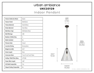 Urban Ambiance - Pendant - UKC20129 Casual Indoor Pendant, 15.5''H x 14.25''W x 14.25''Dep, Olde Bronze Finish, Opalyn Collection - 