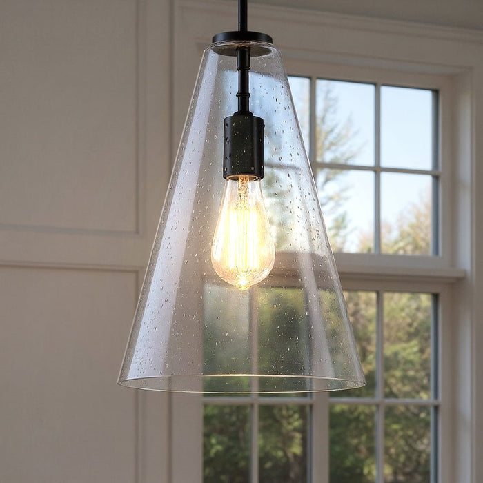 UKC20130 Casual Indoor Pendant, 15.25''H x 10.25''W x 10.25''Dep, Black Finish, Opalyn Collection