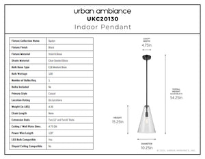 Urban Ambiance - Pendant - UKC20130 Casual Indoor Pendant, 15.25''H x 10.25''W x 10.25''Dep, Black Finish, Opalyn Collection - 