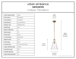 Urban Ambiance - Pendant - UKC20133 Casual Indoor Pendant, 15.25''H x 10.25''W x 10.25''Dep, Natural Brass Finish, Opalyn Collection - 