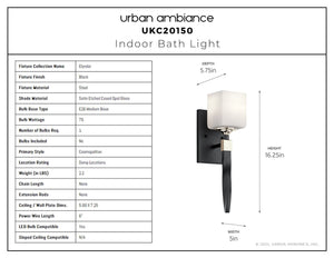 Urban Ambiance - Bath Light - UKC20150 Cosmopolitan Indoor Bath Light, 16.25''H x 5''W x 5.75''Dep, Black Finish, Elyndor Collection - 