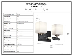 Urban Ambiance - Bath Light - UKC20152 Cosmopolitan Indoor Bath Light, 7.75''H x 13.5''W x 6''Dep, Black Finish, Elyndor Collection - 
