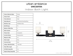 Urban Ambiance - Bath Light - UKC20154 Cosmopolitan Indoor Bath Light, 8''H x 22.75''W x 6''Dep, Black Finish, Elyndor Collection - 
