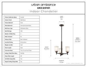 Urban Ambiance - Chandelier - UKC20161 New Traditional Indoor Chandelier, 15.25''H x 17.5''W x 17.5''Dep, Olde Bronze Finish, Corvelle Collection - 